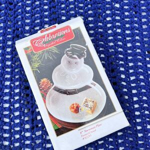 Celebrations Crystal Clear Frosted Snowman Christmas Plate 8" Candy Dish #312293